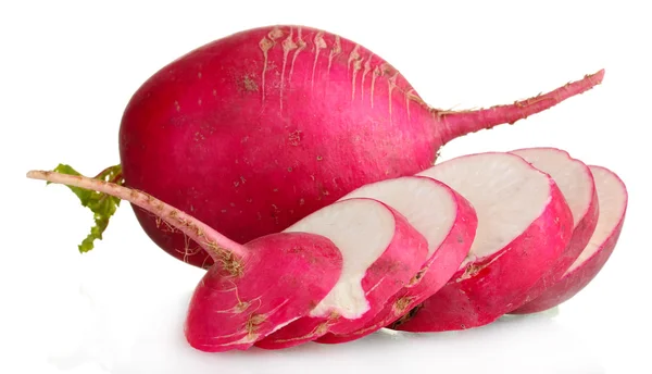 Fresh slised and whole radish isolated on white — Stock Photo, Image