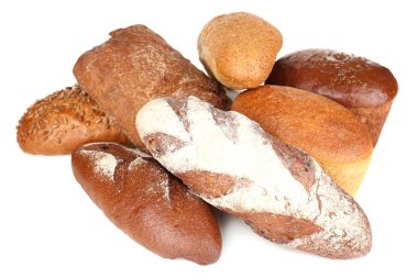 farklı türleri üzerinde beyaz izole ekmek