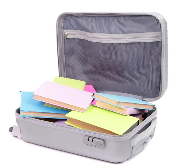 Suitcase with books isolated on white — Stock Photo, Image