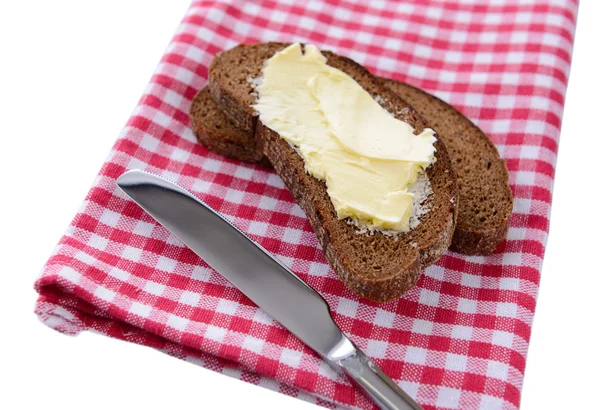 버터, 흰색 절연 호 밀 빵의 슬라이스 — 스톡 사진