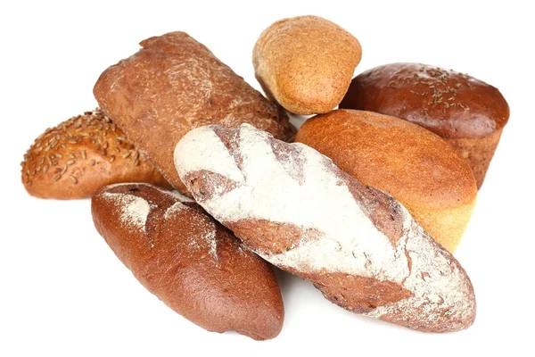 Różnych rodzajów chleba na białym tle — Zdjęcie stockowe