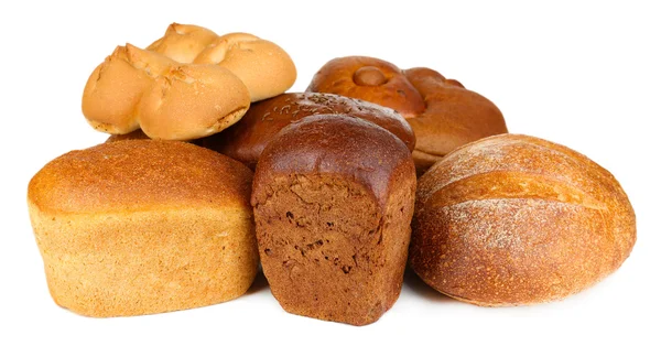 Verschillende soorten brood geïsoleerd op wit — Stockfoto