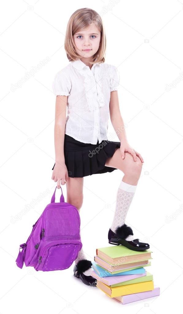 Little Girl with Big Backpack Stock Photo - Image of cheerful, blue:  21640742