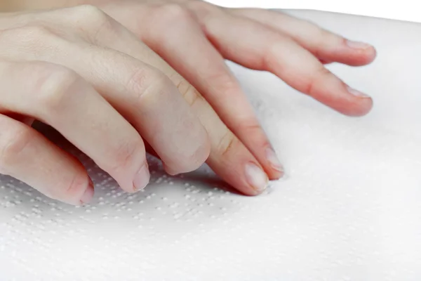 Blind woman read book written in Braille — Stock Photo, Image