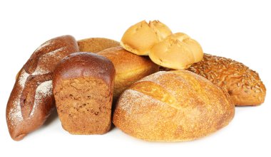 farklı türleri üzerinde beyaz izole ekmek