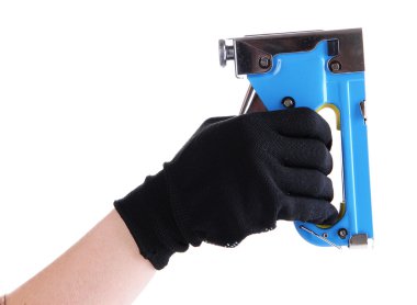 el beyaz izole inşaat zımba tutarak