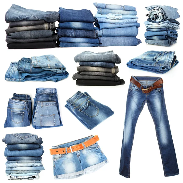 Jeans collage isolated on white — Stock Photo, Image