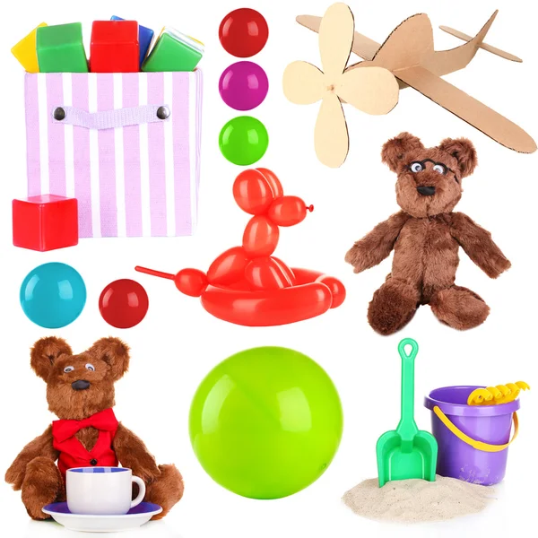 Collage of children toys isolated on white — Stock Photo, Image