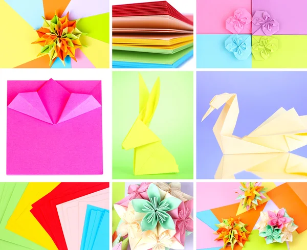 Collage van verschillende origami papier close-up — Stockfoto