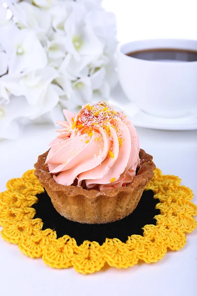 Tasty cake on table on light background — Stock Photo, Image