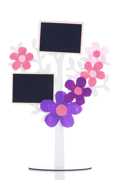 Tutucu üzerinde beyaz izole anlık fotoğraf kartları ile ağaç şeklinde — Stok fotoğraf