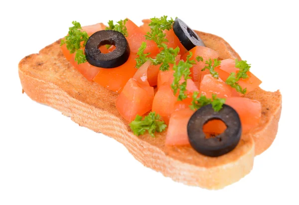 Delicioso bruschetta com tomates isolados em branco — Fotografia de Stock