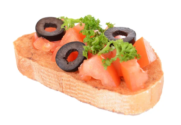 Heerlijke bruschetta met tomaten geïsoleerd op wit — Stockfoto