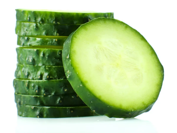 Sliced fresh cucumber, isolated on white — Stock Photo, Image