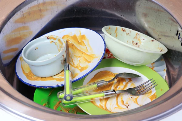 Kitchen utensils need wash close up — Stock Photo, Image