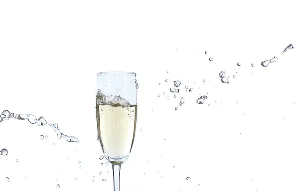 Glass of champagne with splash, isolated on white — Stock Photo, Image