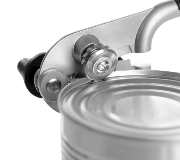 Can piercer with canned isolated on white — Stock Photo, Image