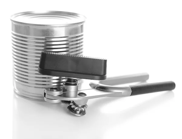 Can piercer with canned isolated on white — Stock Photo, Image