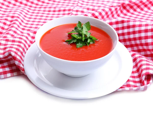 Soupe de tomates savoureuse, isolée sur du blanc — Photo