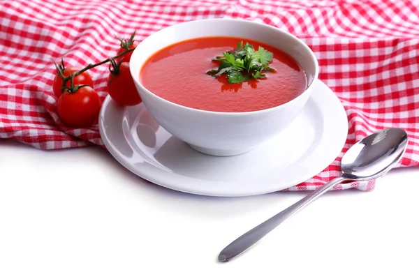 Smakelijke tomatensoep, geïsoleerd op wit — Stockfoto