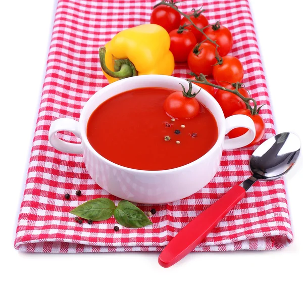Domates çorba ve sebze, üzerinde beyaz izole — Stok fotoğraf