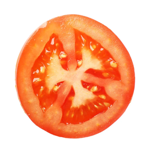 新鮮なトマトのスライス、白に隔離された — ストック写真