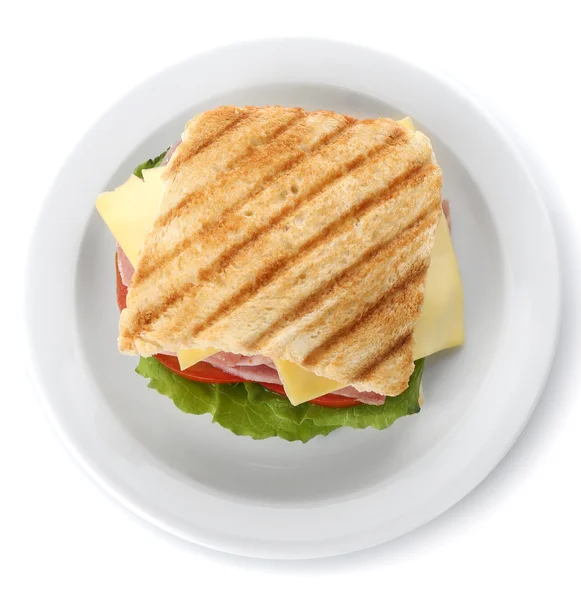 ハム、白で隔離されるおいしいサンドイッチ — ストック写真
