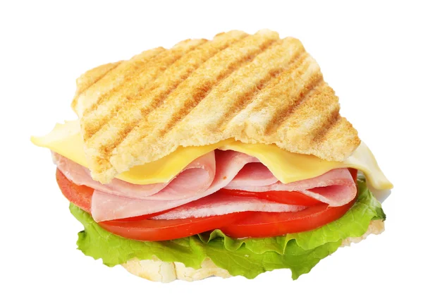 Beyaz izole jambon ile lezzetli sandviç — Stok fotoğraf