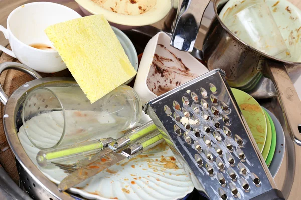 Kitchen utensils need wash close up — Stock Photo, Image