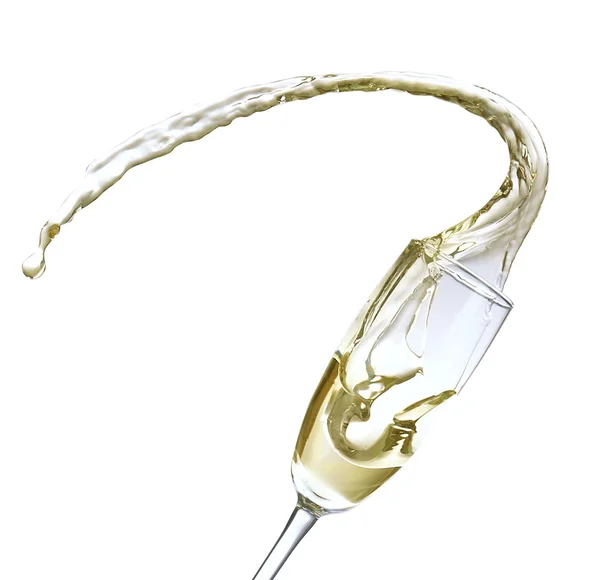 Copa de champán con salpicadura, aislada en blanco — Foto de Stock