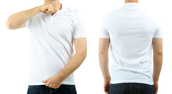 Giovane uomo in t-shirt isolato su bianco — Foto Stock