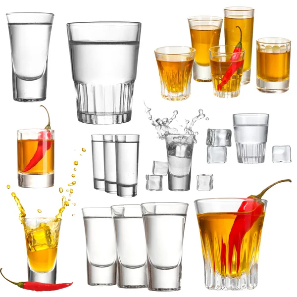 Collage di bevande alcoliche. Vodka isolata su bianco — Foto Stock