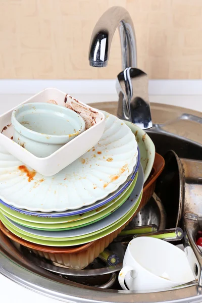 Kitchen utensils need wash close up — Stock Photo, Image