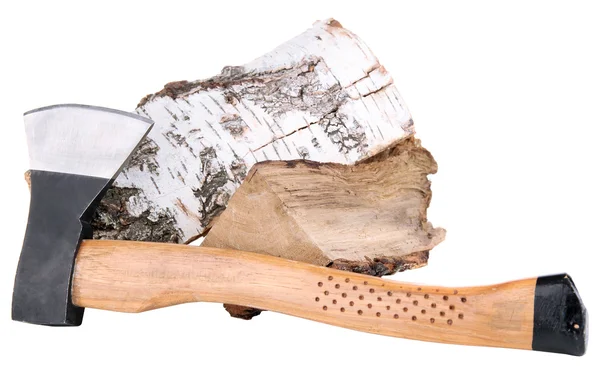 Ax et bois de chauffage, isolés sur blanc — Photo