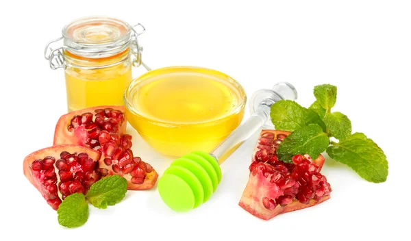 Miel dulce con granada aislada en blanco —  Fotos de Stock