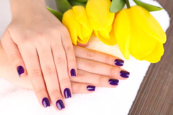 Beautiful woman hands with flower close up — Stock Photo, Image