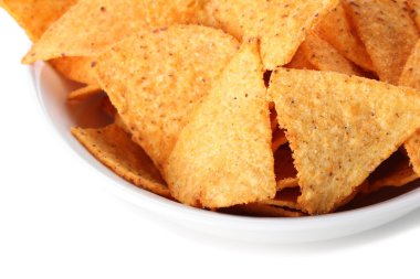 beyaz izole kase lezzetli patates cipsi 