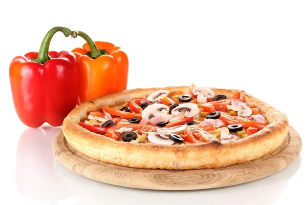 Aromatic pizza with vegetables isolated on white — Stock Photo, Image