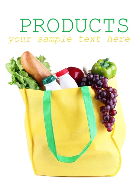 Eco bag with shopping isolated on white — Stock Photo, Image