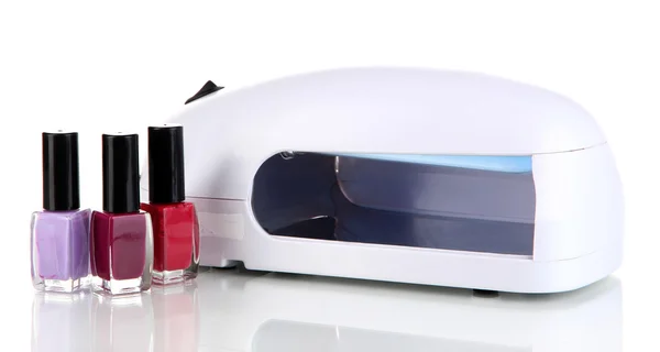 Lampe pour ongles et vernis isolés sur blanc — Photo