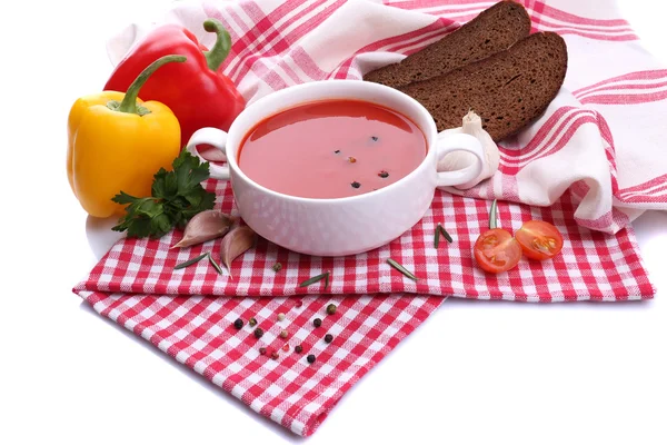 Domates çorba ve sebze, üzerinde beyaz izole — Stok fotoğraf