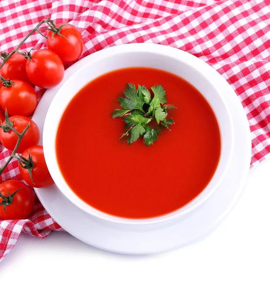 Gustosa zuppa di pomodoro, isolata su bianco — Foto Stock