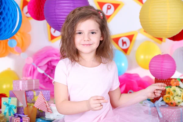 Pretty little girl celebrate her birthday — Stock Photo, Image