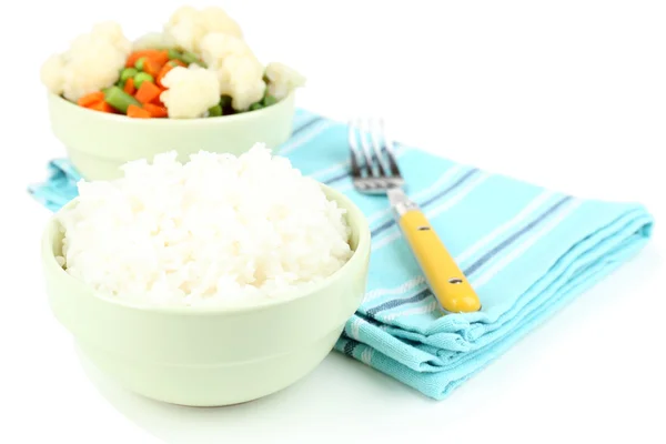 Cooked rice and vegetables isolated on white — Stock Photo, Image