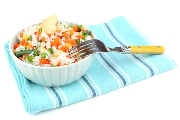 Cooked rice with vegetables isolated on white — Stock Photo, Image