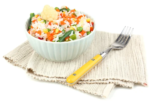 Cooked rice with vegetables isolated on white — Stock Photo, Image