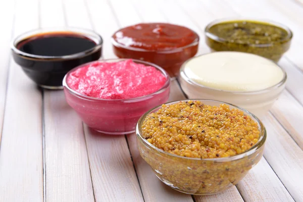 Various sauces on table close-up — Stock Photo, Image