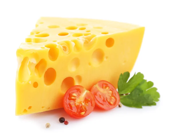 Bit ost och tomater, isolerad på vit — Stockfoto