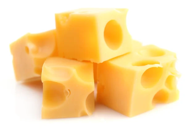 Stukken van kaas, geïsoleerd op wit — Stockfoto