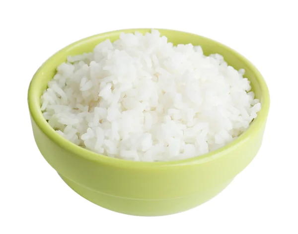 Cooked rice in bowl isolated on white — Stock Photo, Image